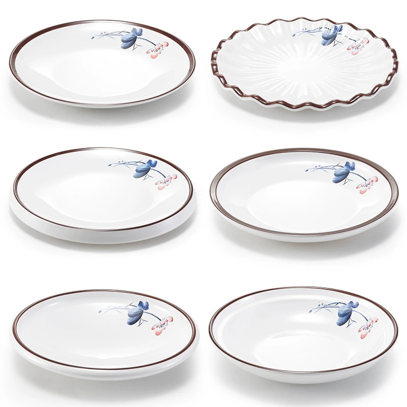 凯柏雅 Blue lotus melamine tableware restaurant specialty dish plastic round rice bowl cold dish dish commercial