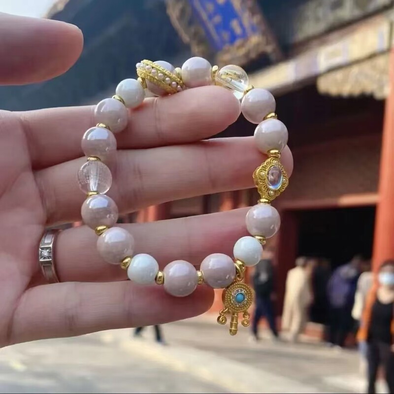Fragrant Grey Pink White Porcelain Beads White Heart Sutra Running Ring Transfer Beads Women's Bracelet Glass Gold Foil Temple Ethnic Style Bracelet Fragrant Grey Pink White Porcelain Beads White Heart Sutra Running Ring Transfer Beads Women's Bracelet Glass Gold Foil Temple Ethnic Style Bracelet