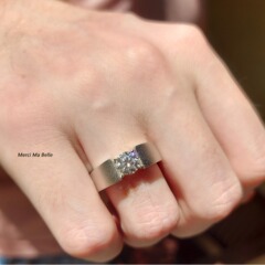 右手莫桑石シンプル大気男指輪開口戒925銀pt950プラチナ結婚指輪震え音