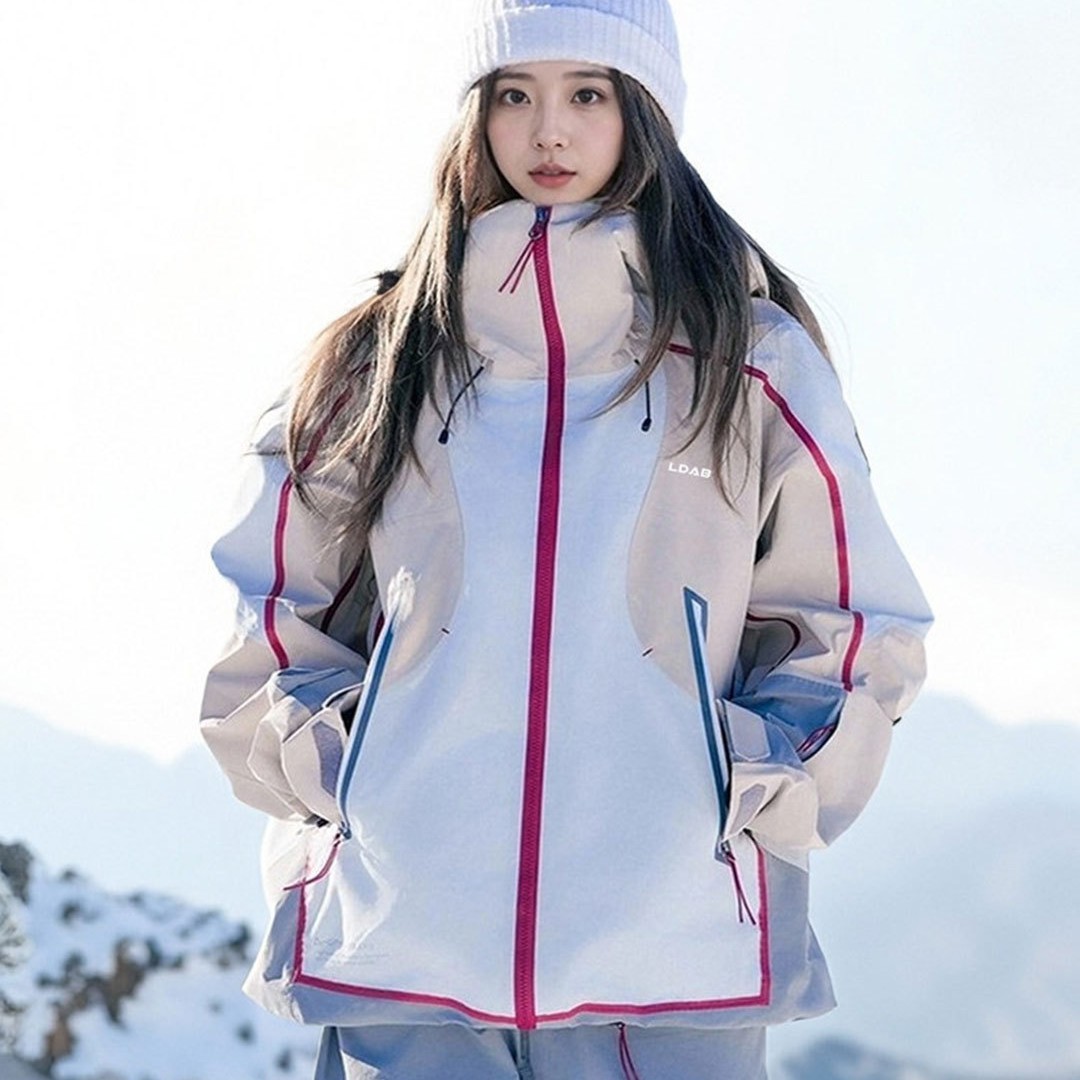 Ldab White and Brown Color-Blocked Ski Suit for Women 2026 Autumn and Winter New Outdoor Windproof and Waterproof Couple's Snowboard Suit