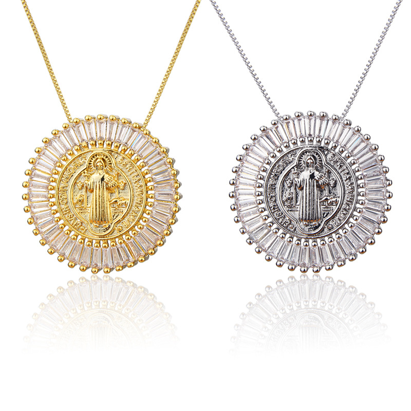 Nihaojewelry round gold-plated diamond Virgin Mary necklace Wholesale Jewelry