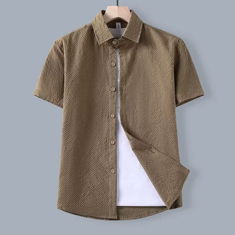 Однотонная шёлковая мужская модная рубашка для отдыха, slim fit