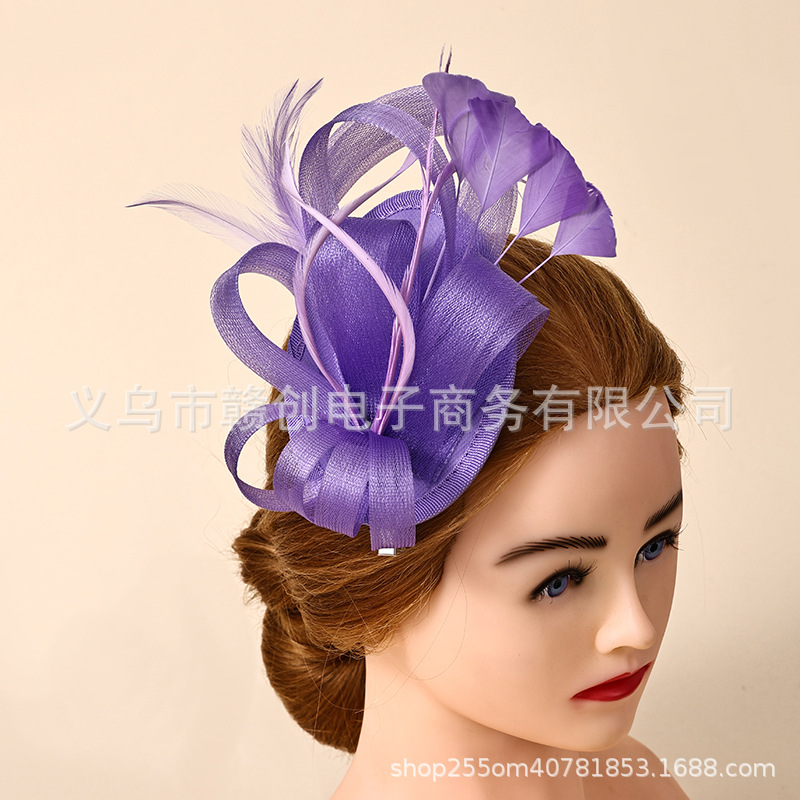 Cross-Border Foreign Trade Popular European and American Hair Accessories, Mesh Feather Headwear, Horse Racing Party Hair Accessories, Bridal Hat Mesh