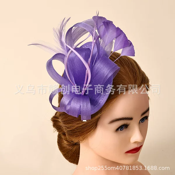 Cross-Border Foreign Trade Popular European and American Hair Accessories, Mesh Feather Headwear, Horse Racing Party Hair Accessories, Bridal Hat Mesh