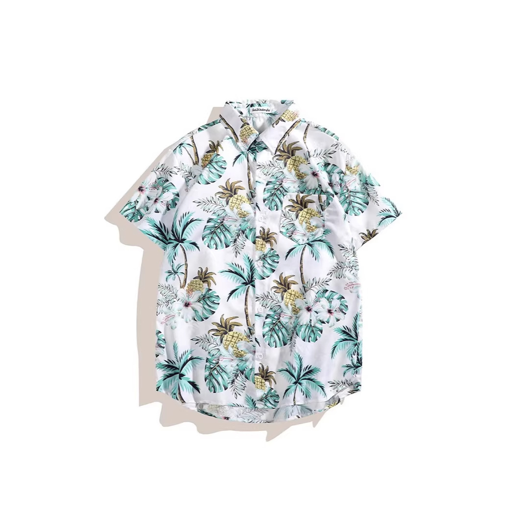Men's Hawaiian Print Shirt And Shorts Set, Lightweight Breathable Linen Blend Beach Vacation Outfit, Casual Short Sleeve Button Down Shirt_viptrois.com