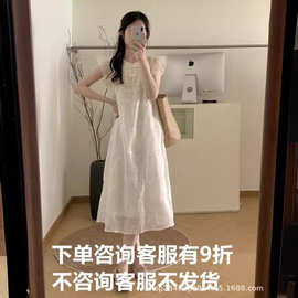 沙河女装咨询立减30元WANWAN新中式小飞袖重工刺绣连衣裙