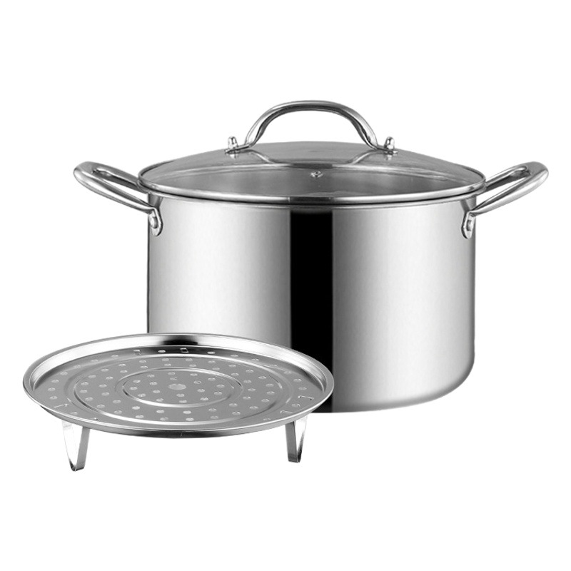 Espesor de acero inoxidable olla de sopa de doble fondo de gran capacidad olla de sopa de doble oreja con vapor al por mayor