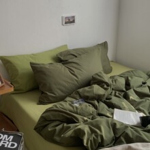 极简主义丨纯色简约 纯棉全棉复古绿色精梳棉四件套