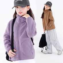儿童摇粒绒立领外套秋冬男童加绒加厚保暖上衣女童秋装大童亲子装