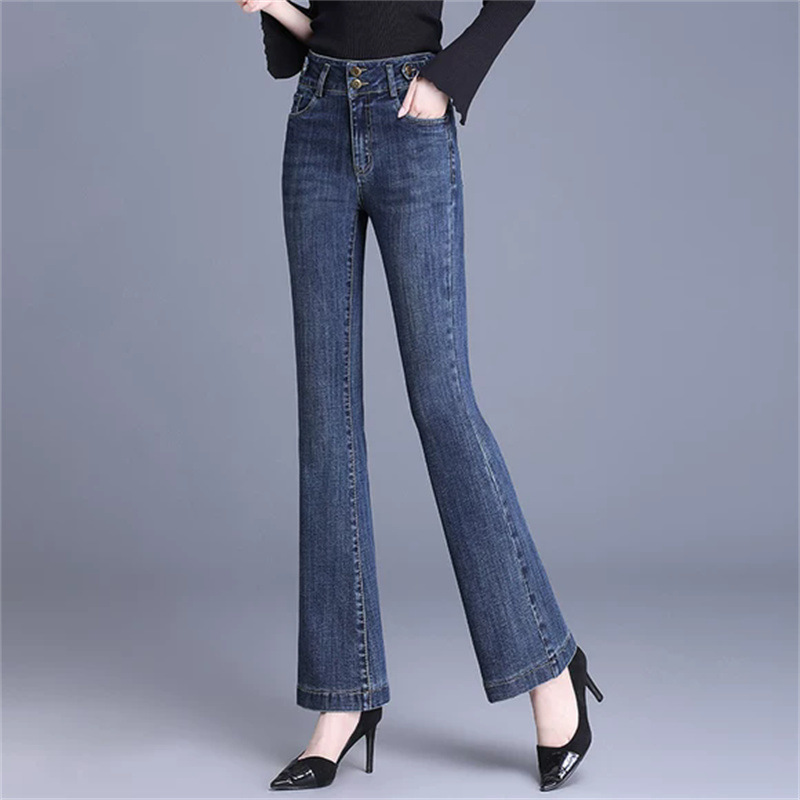 Women's High-Waisted Slimming Petite Flared Jeans, 2025 Spring and Autumn New Style, Cropped Stretchy Bell-Bottom Pants