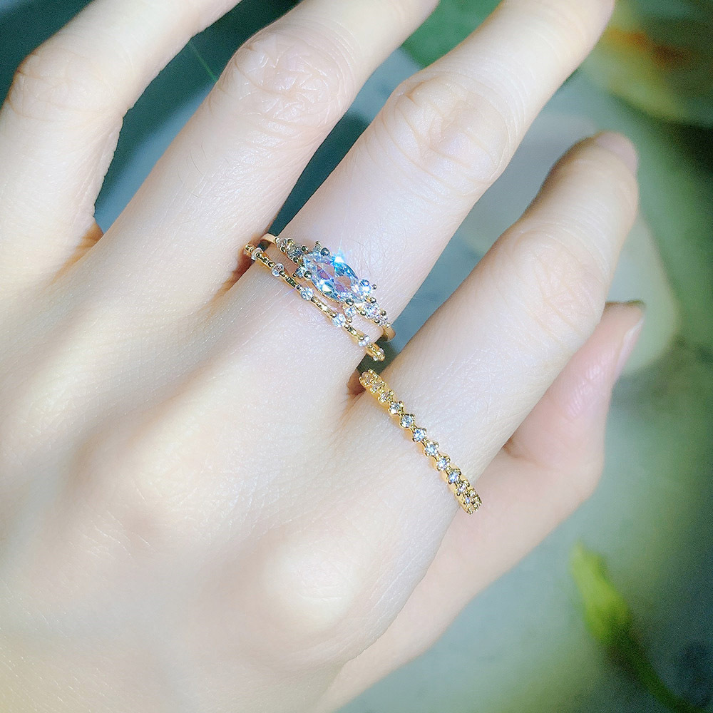 Modern Style Geometric Copper Inlaid Zircon Rings