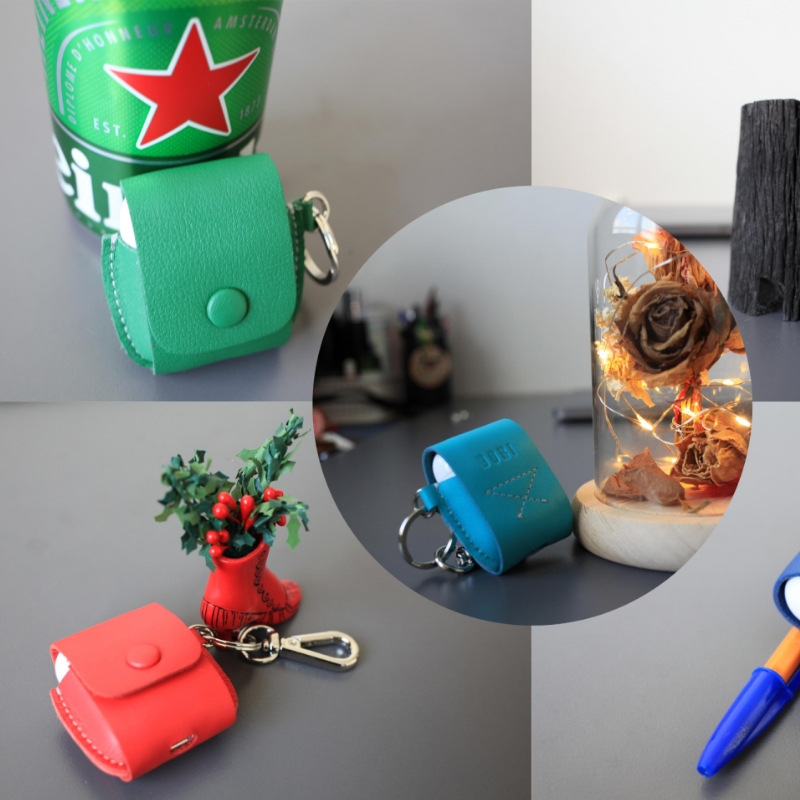 2023年新款皮革蓝牙耳机收纳包便携钥匙扣适用苹果无线耳机皮套