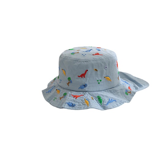 Sunshade Hat for Children Summer Dinosaur Embroidered Scarf Neck Protection Fisherman Hat for Boys and Girls Baby Outdoor Sun Protection Bucket Hat