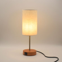 北欧美式圆筒触摸三档调光USB充电跨境木纹布艺亚麻桌灯床头台灯