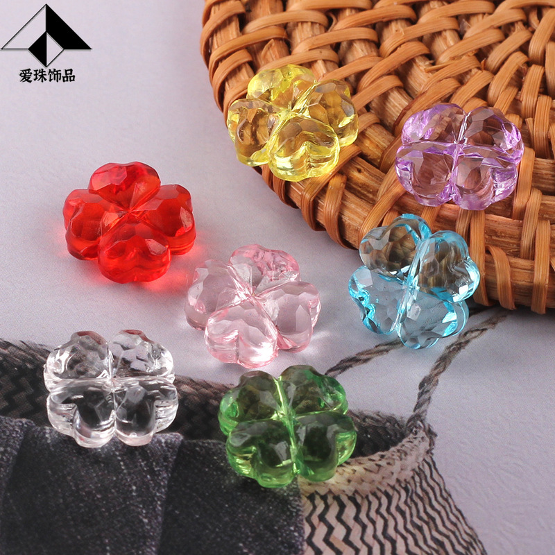 Acrylic Transparent Imitation Crystal Straight Hole Faceted Four-Leaf Clover DIY Beaded Mobile Phone Chain Clothing Accessories Jewelry Accessories