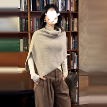 韩系设计感高领披肩毛衣女秋冬小众不规则休闲百搭针织衫上衣