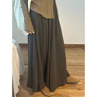 dark gray Knitted Glutinous Rice Culottes Women's Spring New Arrival High Waist Loose Slimming Wide-legged Skirt for Chubby Girls