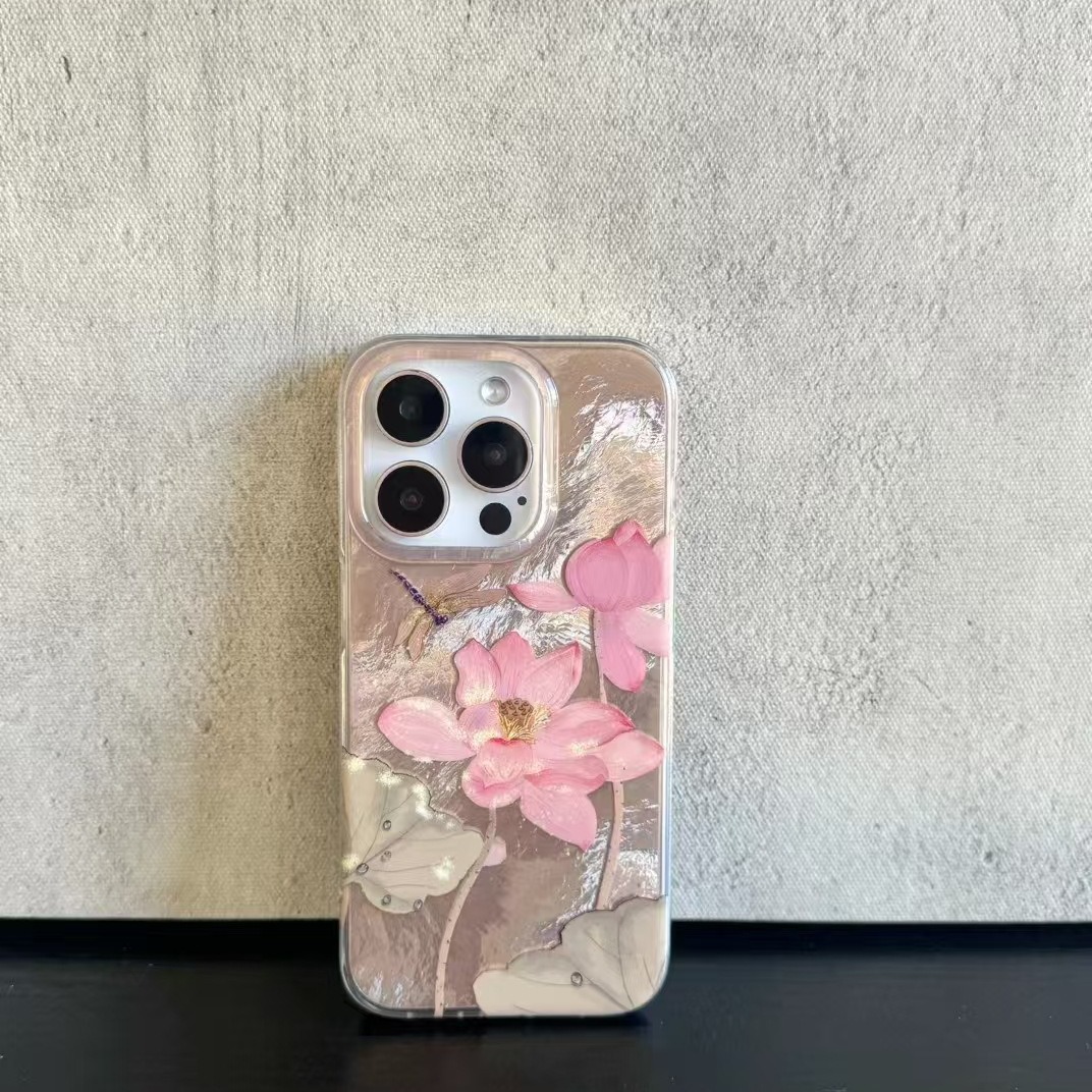 Hermoso estilo nacional buena suerte loto adecuado para 15Pro Max cuerda de mano iPhone14 Apple 13P funda para teléfono móvil 12 doble capa