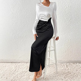 (Трансграничная торговля), лонгслив, длинный комплект, элегантное платье, приталенный корсет, поясная сумка, европейский стиль, с акцентом на бедрах