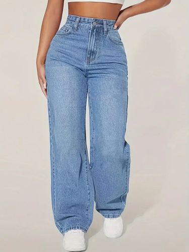2025 Amazon Wish AliExpress Cross-border European and American Women's Spring and Autumn New Casual High-Waist Straight Leg Jeans