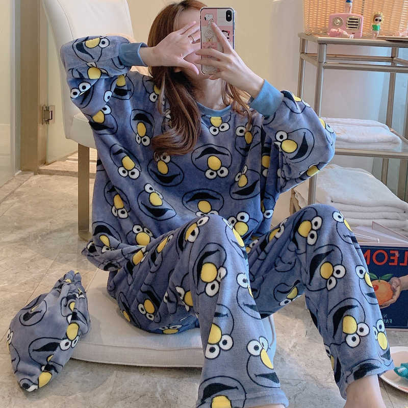 Otoño y invierno pijamas mujeres coral veludo engrosado 2024 nuevos estudiantes cálidos franela invierno conjunto de ropa para el hogar image 7