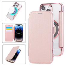 适用iPhone16E磁吸无线充翻盖手机皮套苹果17保护套插卡防盗刷壳