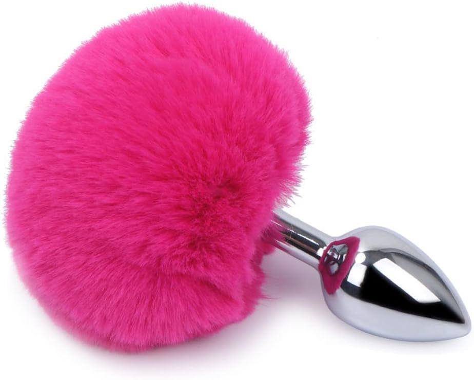 Rabbit Tail Anal Plug with Faux Mink Fur Ball and Metal Expander — detail image 7