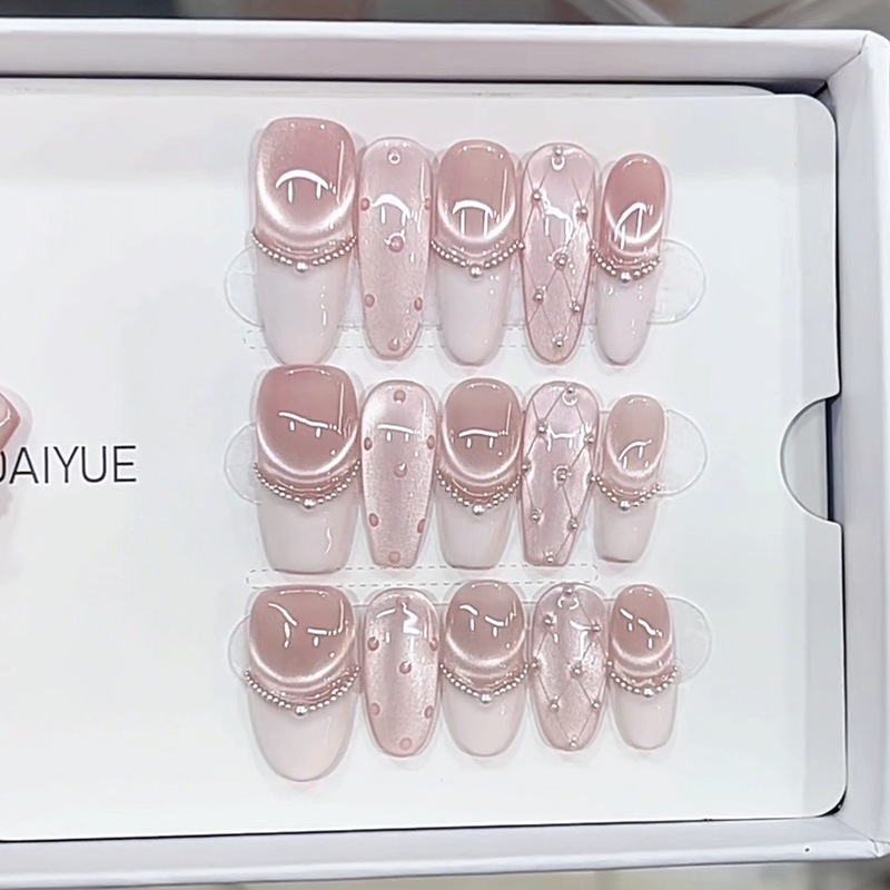 Nai Zi Handmade Wearable Nails Miu Miu Small Fragrance Stereo Hand-Painted Small Fragrance Cat Eye Style Pure Desire Elegant Nail Stickers