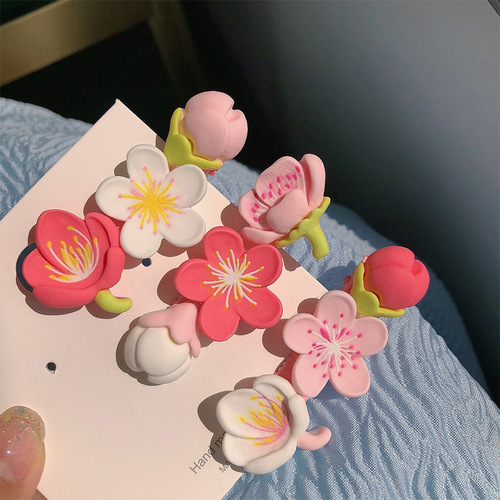 Pink Peach Blossom Hair Clip~Sweet Girly Cherry Blossom Fresh Side Clip Hair Accessories Summer Ins Headband Bangs Clip