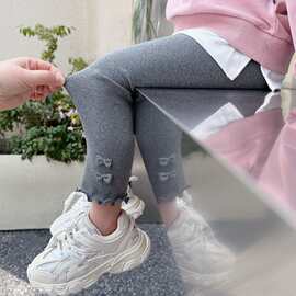 现货女童打底裤女宝宝春秋弹力长裤修身幼儿园蝴蝶结透气外穿裤子