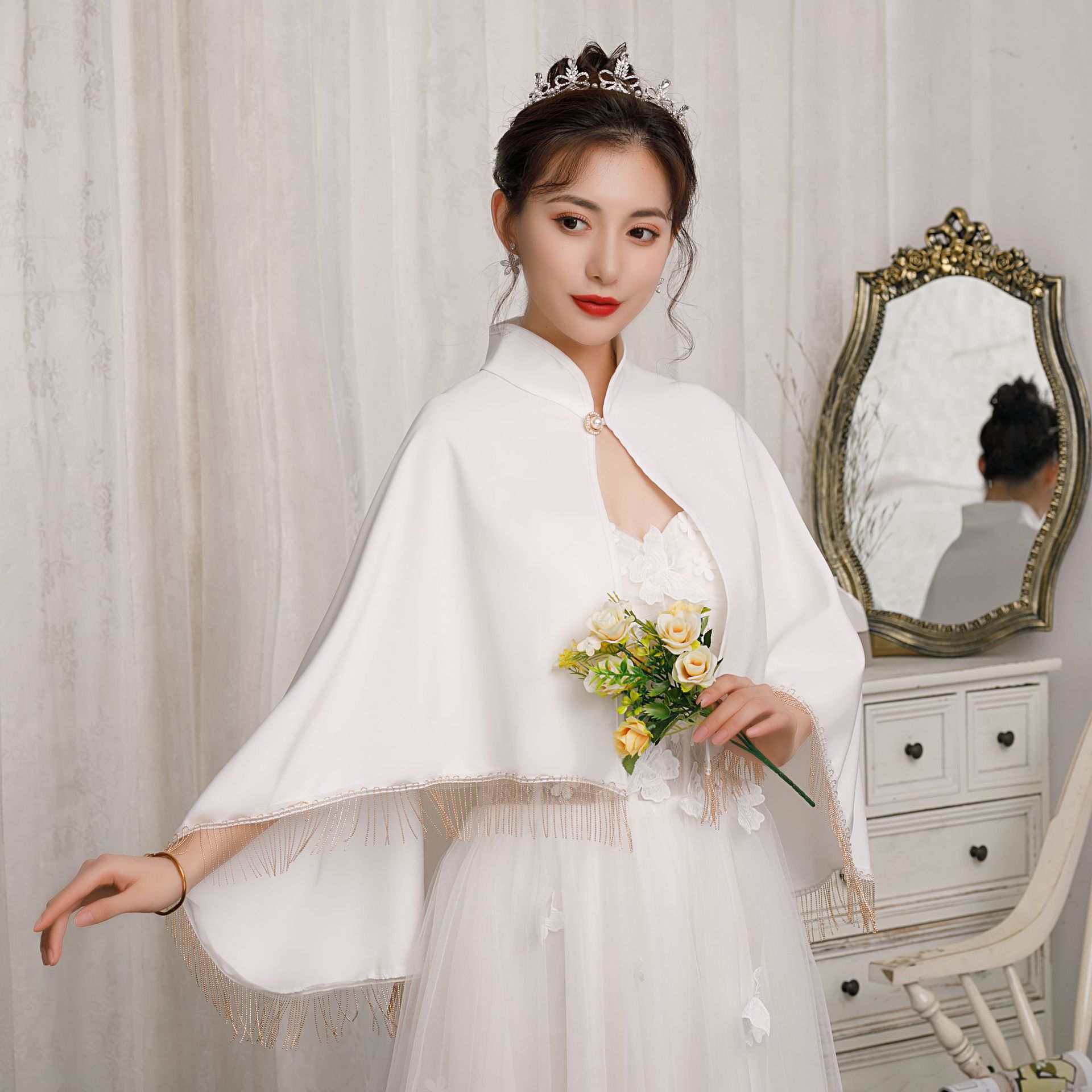 2021 bride Wedding dress bride full dress Shawl summer Bridesmaid Dresses Shawl cloak Off Shoulder Korean Thin section