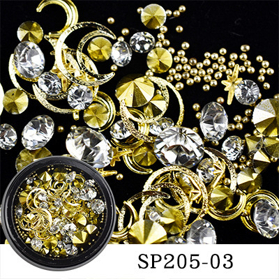 Nuevas joyas de manicura transfronterizas joyas de la luna de estrellas mezcladas caja de metal conjunto de cobre popular remaches accesorios de manicura