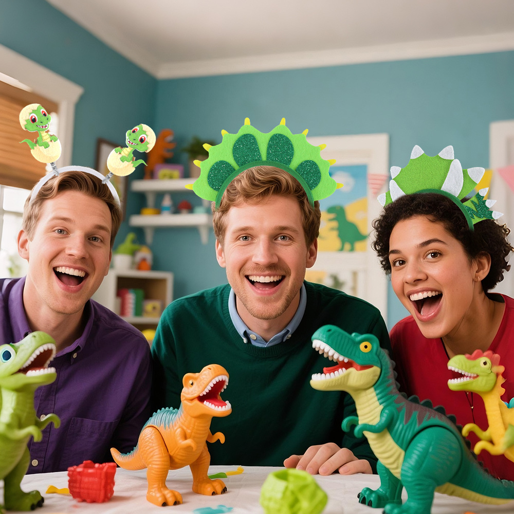 Dinosaurio infantil cabello de flor de bosque tema de cumpleaños decoración de fiesta tiranosaurus aro de huevo de dinosaurio alas de dragón botón de cabeza