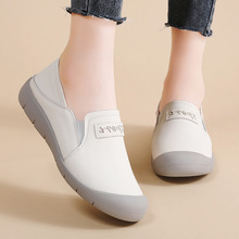 一脚蹬真皮小皮鞋2024秋季新款平底单鞋百搭两穿软底镂空小白鞋女