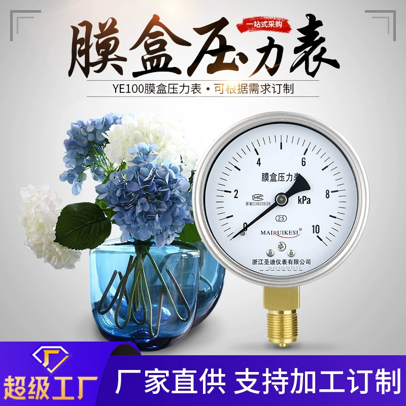 Манометр диафрагменный YE100, корпус из нержавеющей стали 304, для природного газа, микроточный, ударопрочный