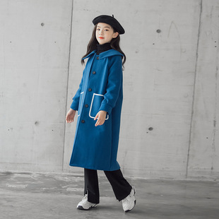 2021 Winter New Simple Double-Sided Woolen Coat Long Contrast Coat Large Children's Lapel Long Coat