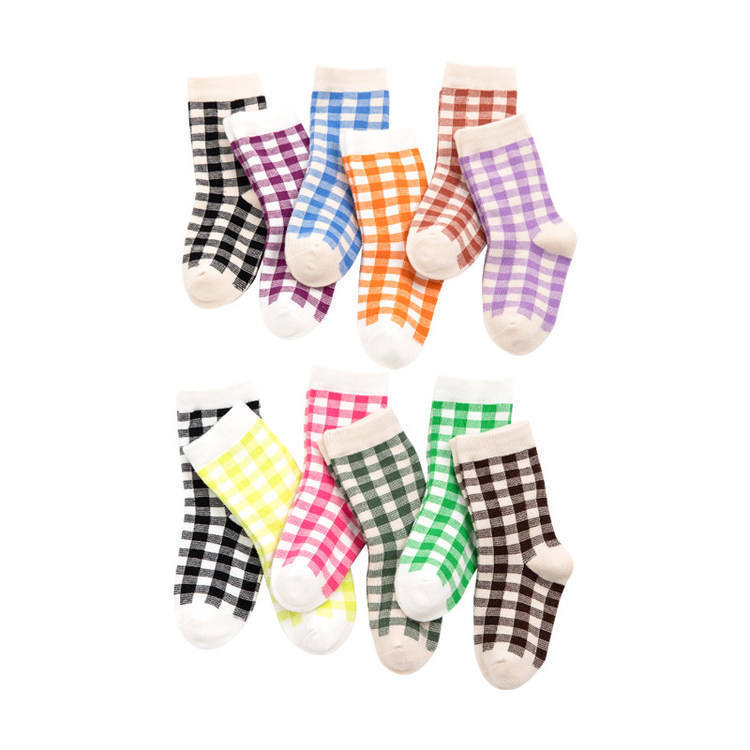 Children's British-Style Colorful Plaid Crew Knit Socks with Packaging Design for Infants and Boys and Girls, Suitable for School