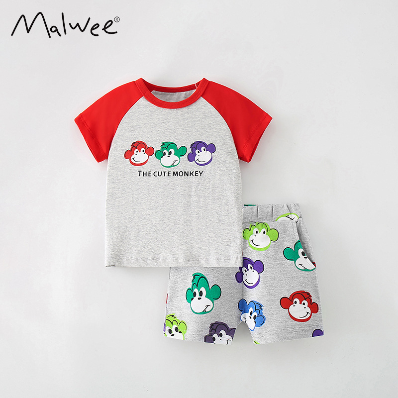 Malwee set infantil verano nuevo estilo europeo y americano de cuello redondo de manga corta pantalones de cintura elástica guapo ropa para niños