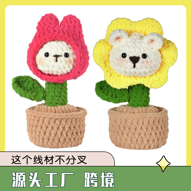 亚马逊新款英文说明钩针材料包冰条线植物手工diy摆件礼物批发