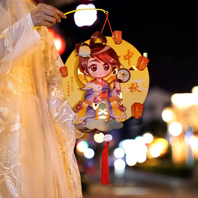 中秋节卡通灯笼发光儿童手提diy材料手工制作投影流苏兔子纸花灯
