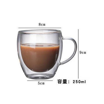 Taza de café de vidrio con borosilicato en forma de huevo con asa Taza de desayuno universal simple Taza de vidrio doble resistente al calor para el hogar