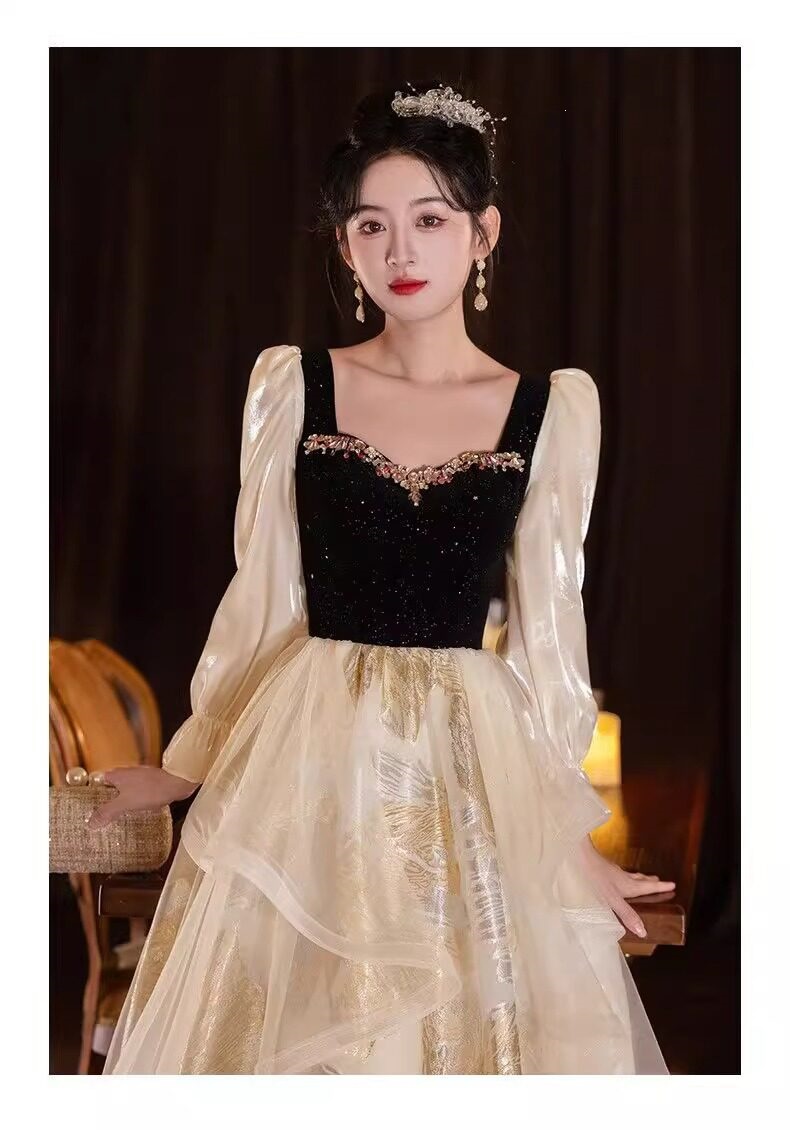 Đầm dạ hội nữ kiểu Pháp cổ yếm dáng suông midi — Màu ảnh 2503 chi tiết 8