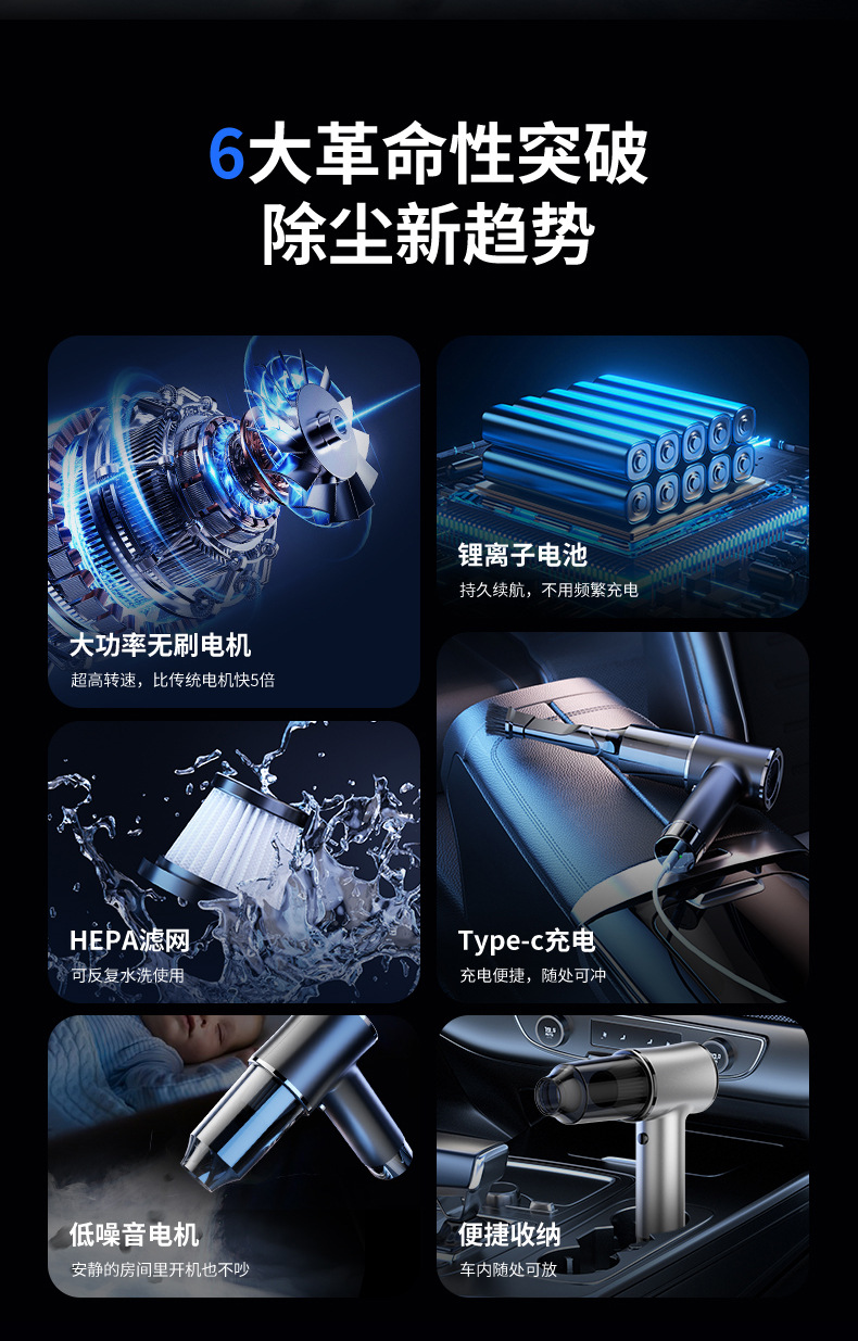 Car Vacuum Cleaner, Suction and Blowing Integrated Dual-Purpose Wireless Mini Vacuum Cleaner, Car Household Electric Dust Blower with Strong Suction