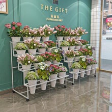 花店展示架花架阶梯多层鲜花摆花带轮铁艺架子养花桶塑料花筒跨境