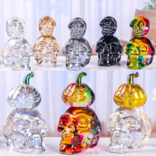 轻奢客厅软装五彩双骷髅头万圣节装饰用品琉璃工艺桌面水晶摆件