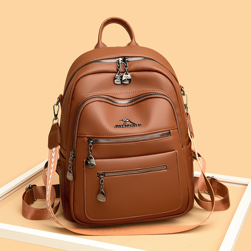 Textura transfronteriza mochila de cuero suave, mochila de mujer, 2026 nueva moda, ocio, moda, mochila multipropósito.