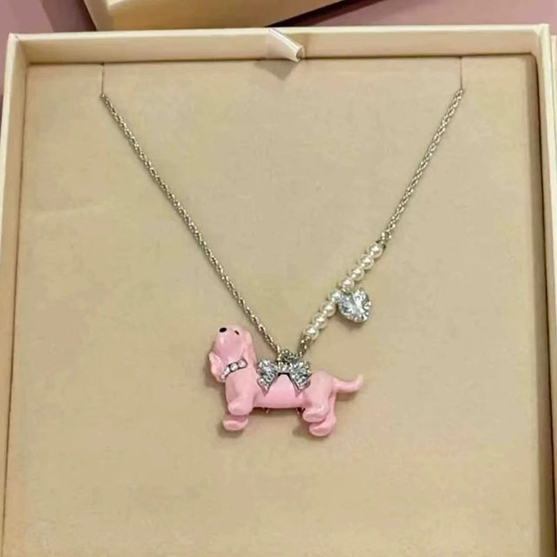 珍珠锆石滴油小狗吊坠项链轻奢小众锁骨链设计感甜美饰品女高级感|undefined