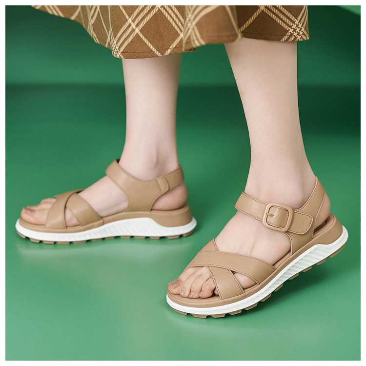 Sandal quai chéo nữ đế dày chống trượt mùa hè — màu nâu, màu đen, màu xám, màu mơ chi tiết 7