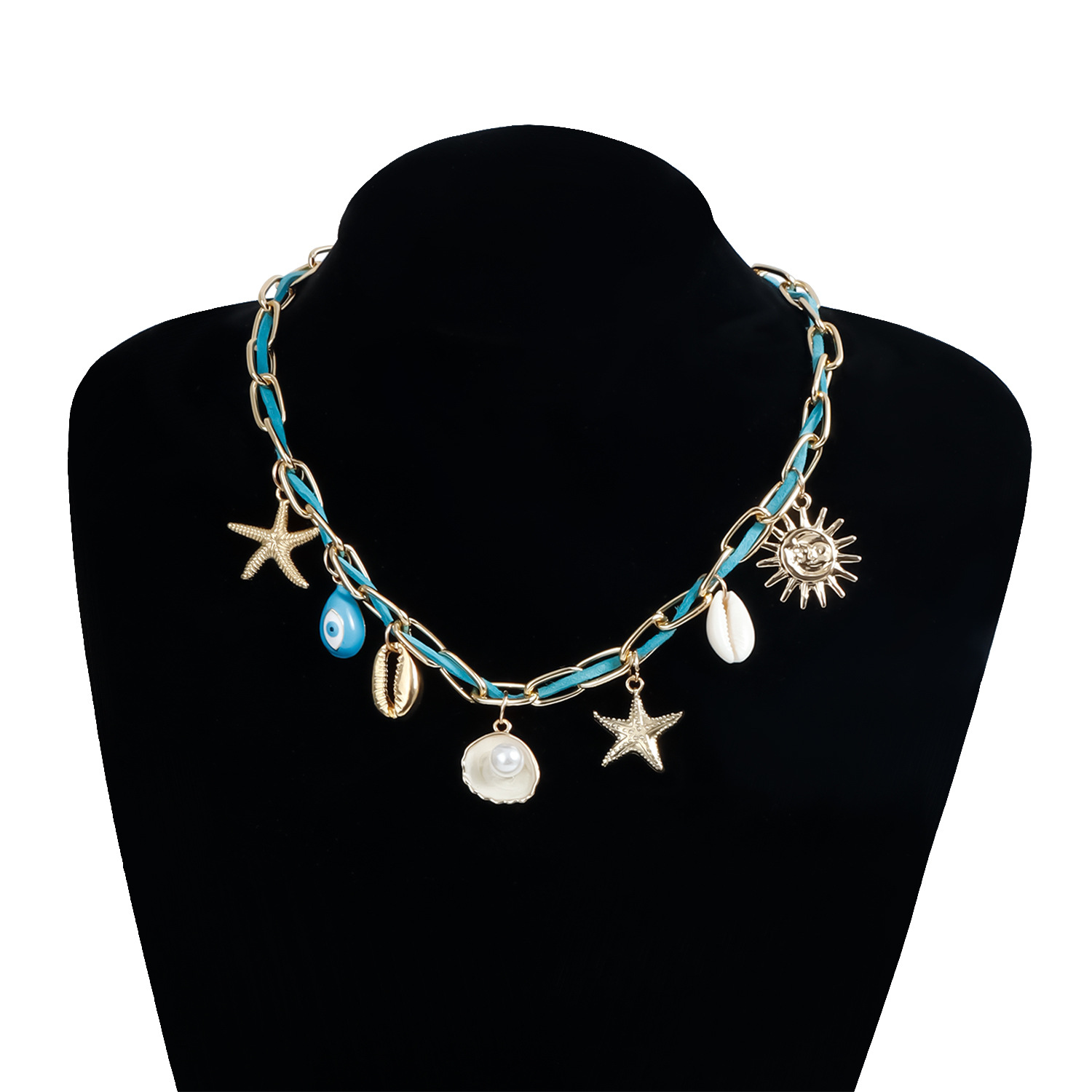 Alloy Material Vacation Marine Style Sun Starfish Alloy Cable Chain Lobster Trigger Clasp Closure Pendant Necklaces Wholesale