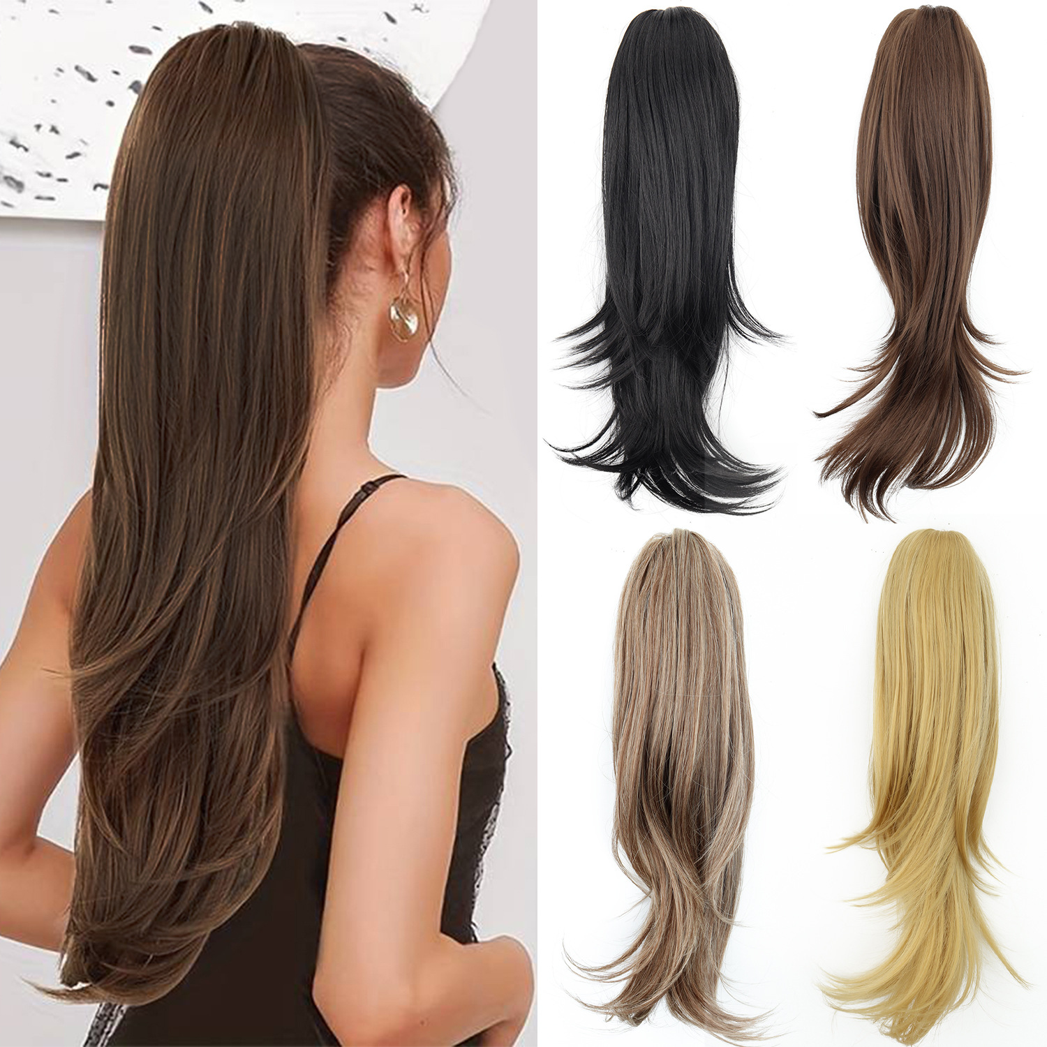 Long Layered Synthetic Hair Claw Clip Ponytail For Women_voghion.com
